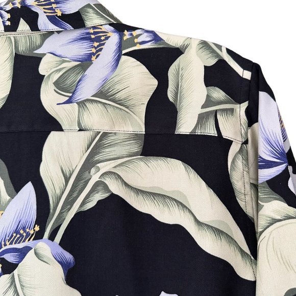 Tommy Bahama Hawaiian Camp Shirt 100% Silk XS EUC Hibiscus Pattern Violet Black - Picture 5 of 7